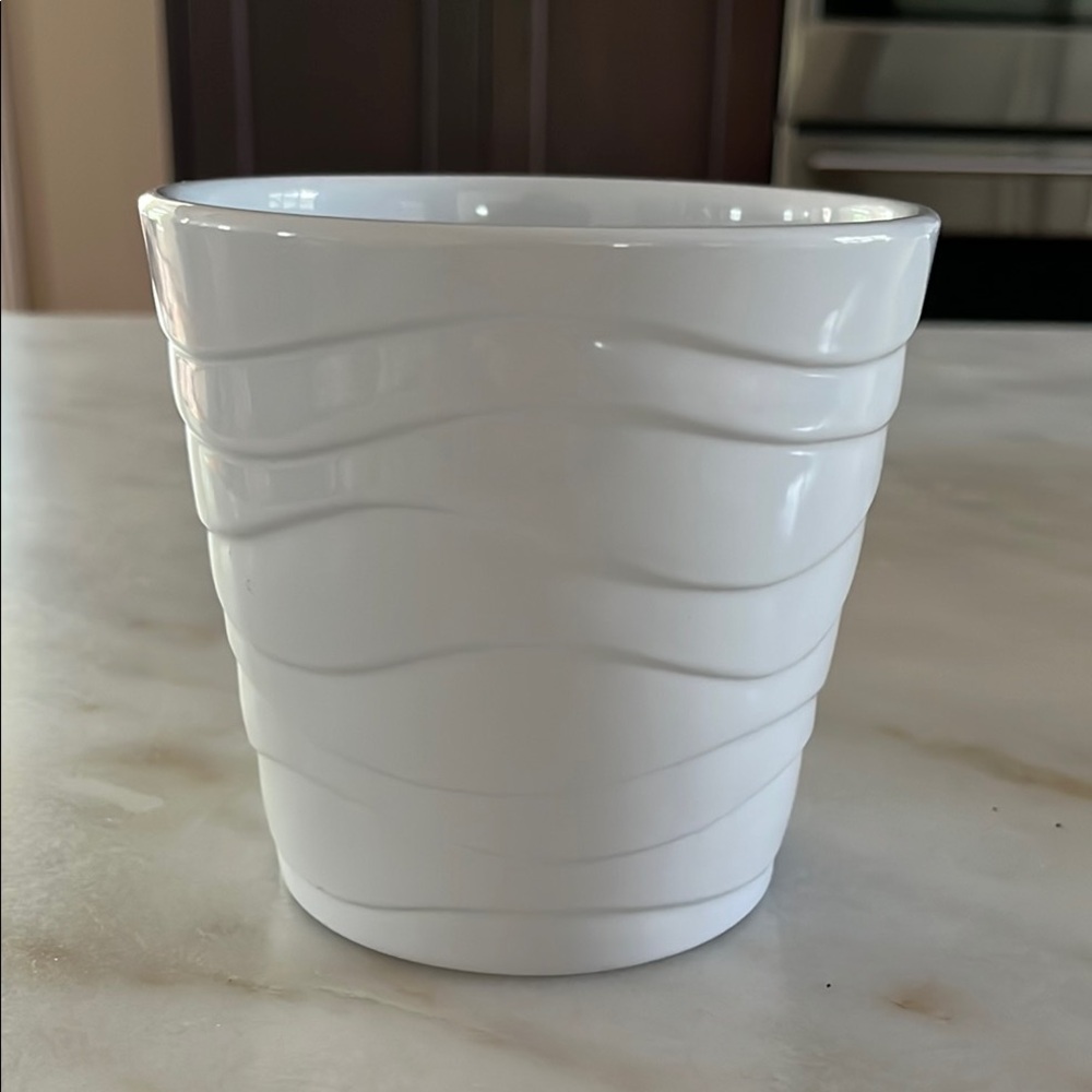 White Wavy Ceramic Vase, Planter or Flower Pot